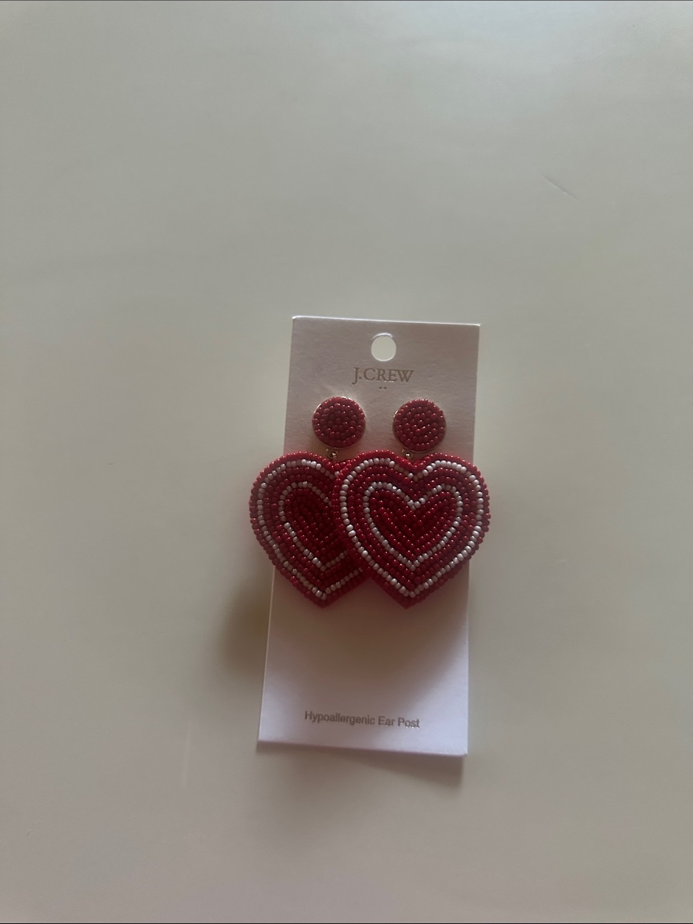 J. Crew Pink and Red Layered Beaded Heart Earrings